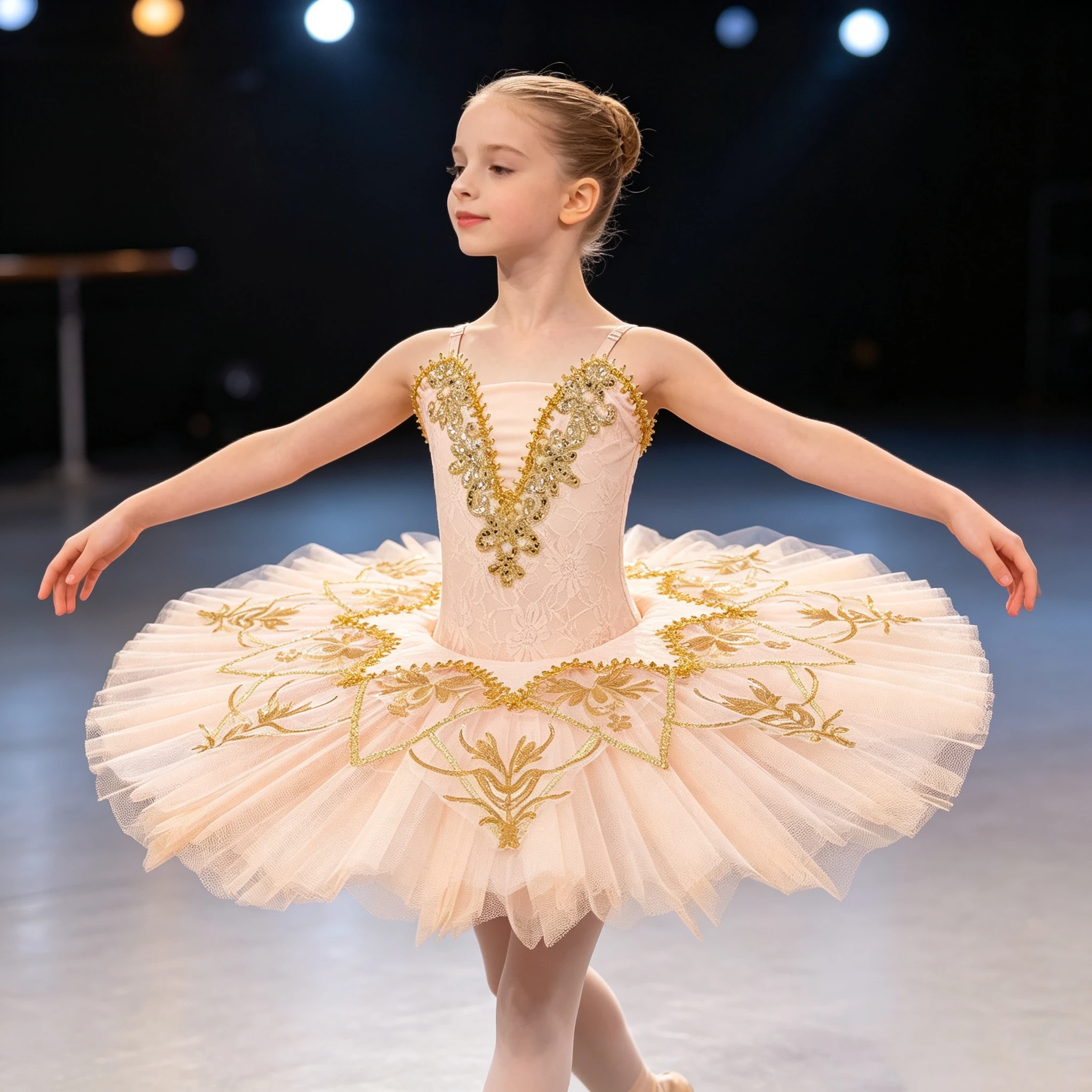 Professional Ballet Tutus Girls Champagne Lace Embroidered Ballet Tutu Classical Ballerina Costume For Competition Performance