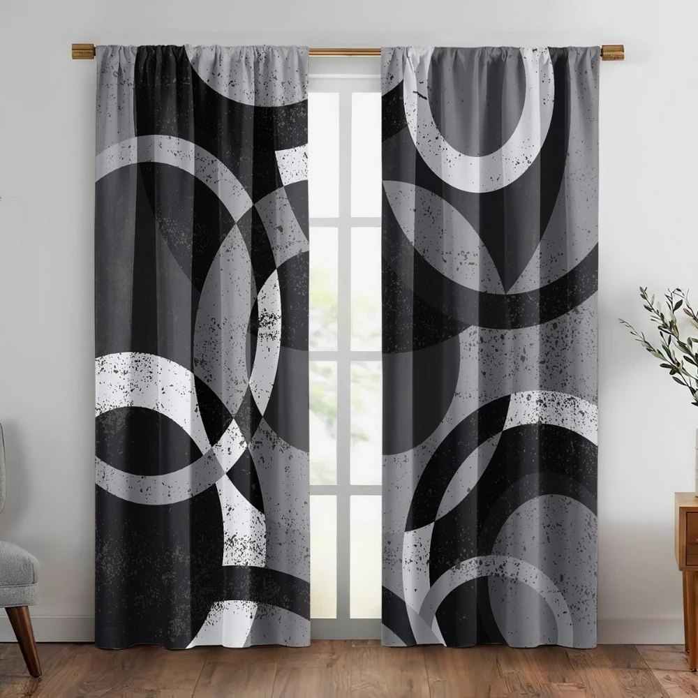 2PCS Digital Printed Curtains, Black White Moon Splatter Pattern, Gothic Grunge Style for Living Room Bedroom Home Decor
