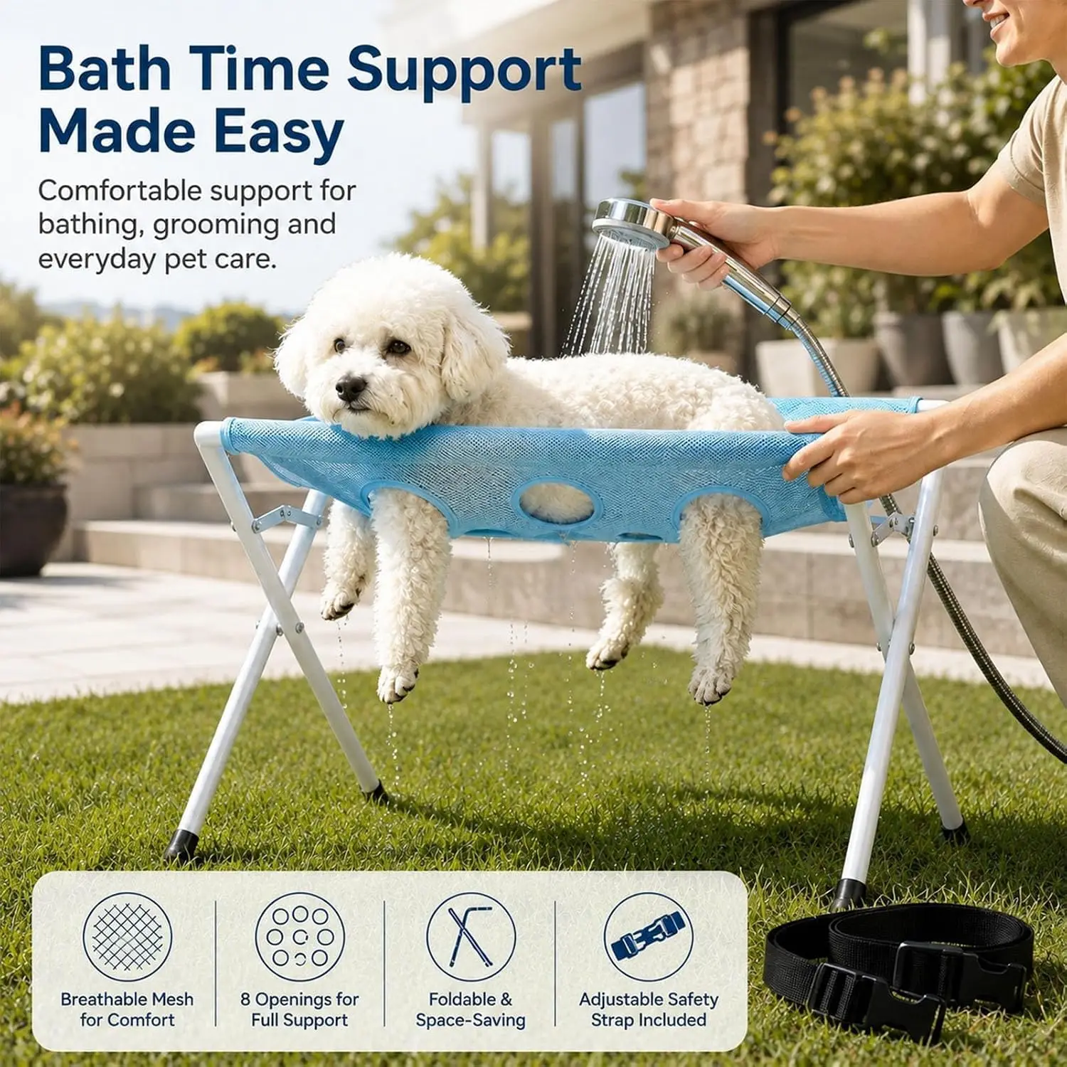 Foldable pet bathing stand, for nail trimming, anti-scratch and anti-bite grooming hammock, cat and dog bathing hammock