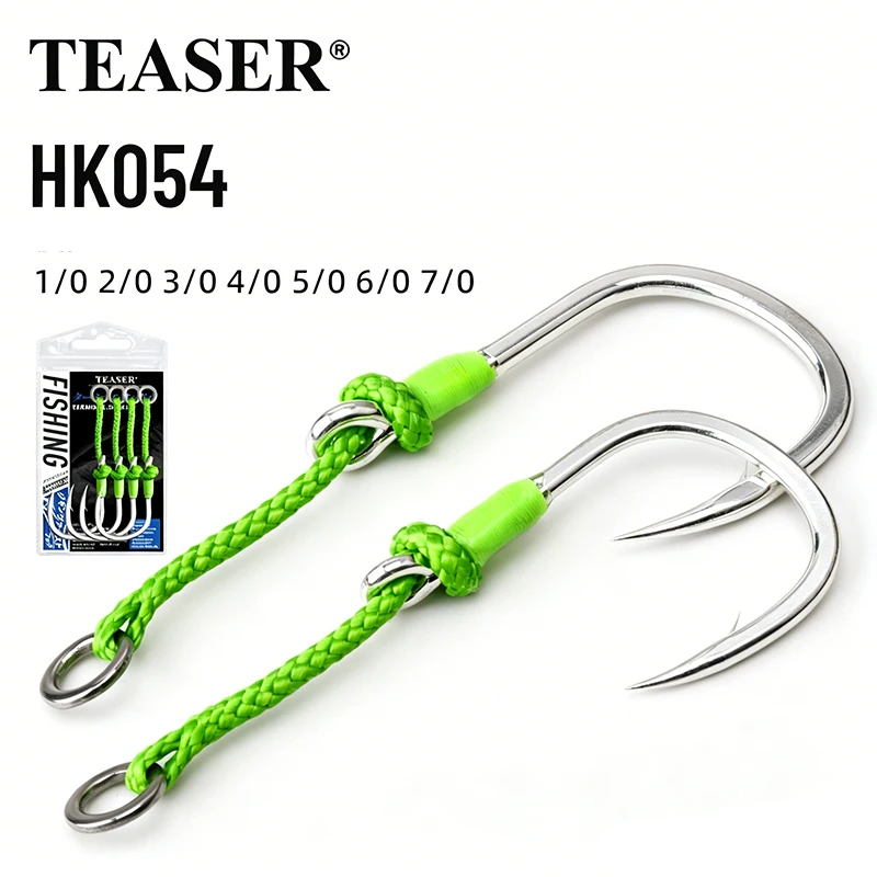 TEASER 4PCS/BAG Anzol simples para jigging, pesca marítima com linha trançada de PE, anzol assistente de alta resistência para pesca de peixes grandes em barco.