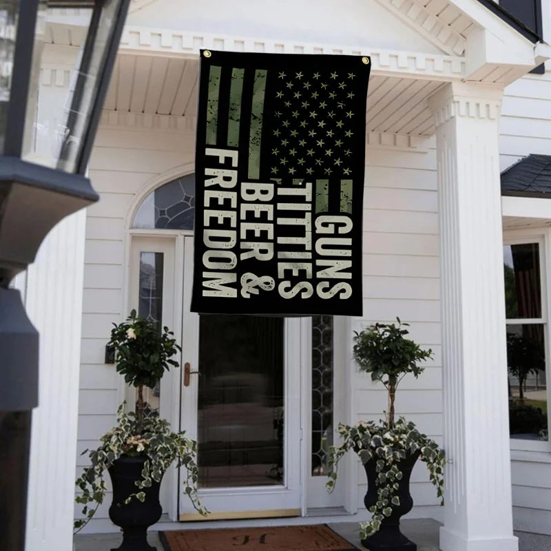 البنادق ويسكي البيرة وعلم الحرية 3X5FT من جانب واحد دائم فناء العلم سهلة الجفاف في الهواء الطلق العلم مفاجأة علم الحفلات #4