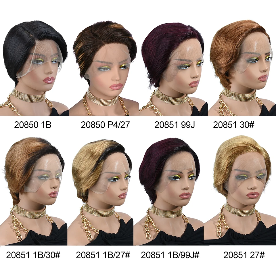 Miss Rola Brazilian Straight Pixie Cut Wigs 13X1 Lace Part Human Hair Wigs Remy Side Part Hair Wig Pre Plucked 180% Density