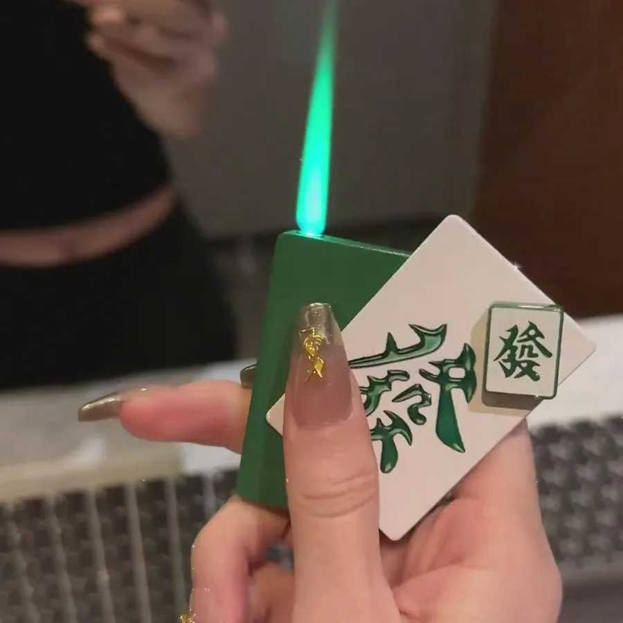 

Creative Lighter Mahjong Shaped Rotating Green Flame Windproof Decompression Straight Forward Lighter Gift