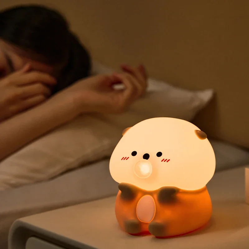 Pop Blow Bubble Sea Otter LED Silicone Night Light Rechargeable Touch Lamp Dimmable Sleep Nightlight Bedside Nursery Birthday Gi