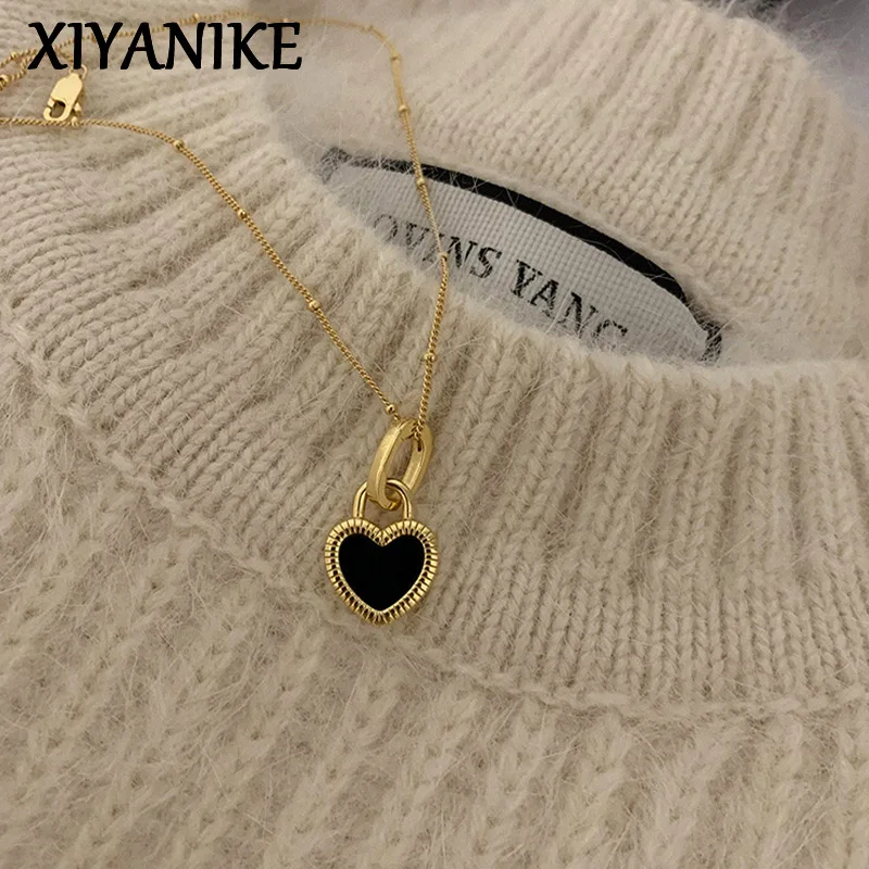 XIYANIKE-collar con colgante de corazón de doble cara Vintage para mujer y niña, gargantilla de cadena de clavícula, joyería de moda, regalo para fiesta