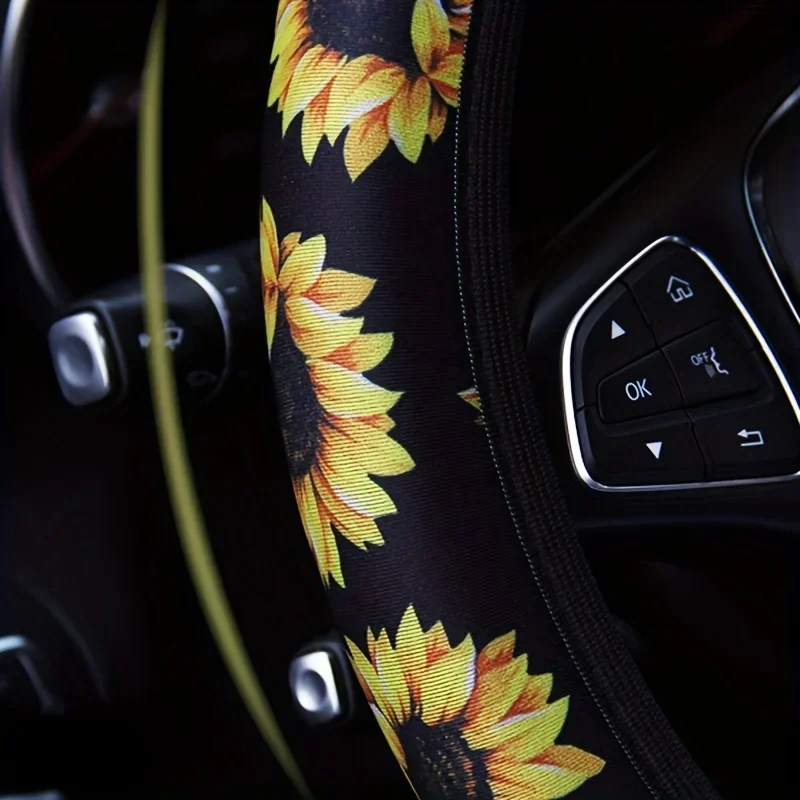 Coprivolante per auto con fiore di girasole creativo coprivolante universale per auto quattro stagioni, senza anello interno