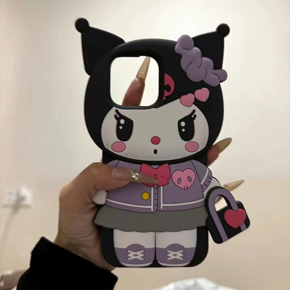 

Cute 3D Cartoon Kuromi Hello Kitty Soft Silicone Cover Case For iPhone 16 15 14 13 12 11 Pro Max Melody kawaii all-inclusive