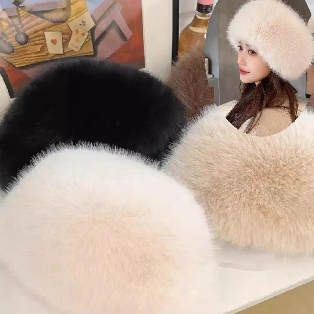 

New Female Panama Caps Ear Protection Winter Hats Women Faux Fox Fur Hat Thicken Cold Mongolian Hat Russian Ear Warmer Bonnet