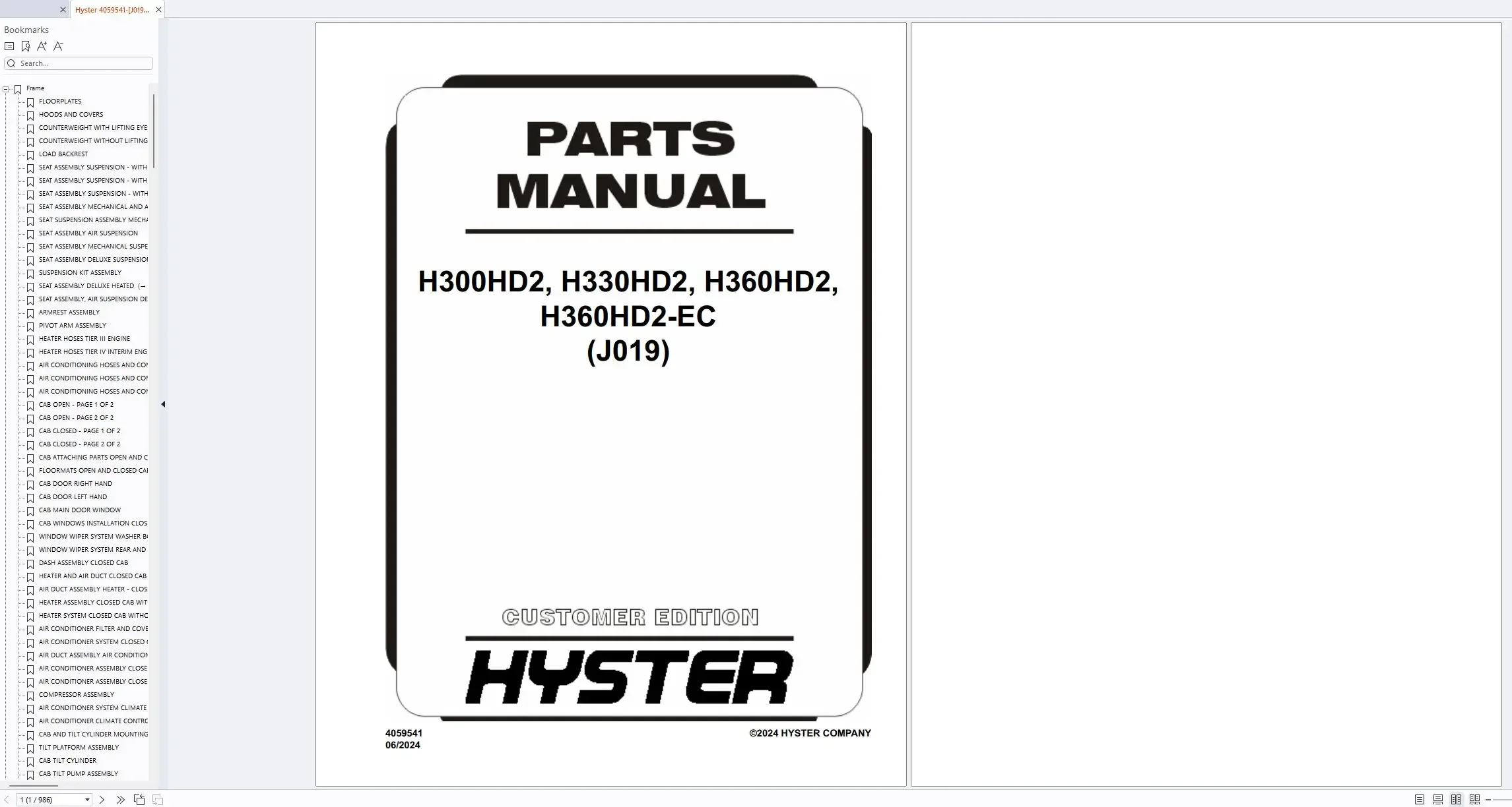 

Hyster Yale 2024, каталог запчастей, коллекция PDF