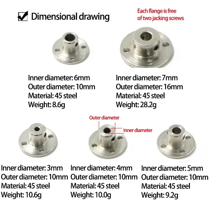 1PCS/Lot Stainless Steel Flange Coupling Electroplated 45 Steel Outer Diameter 10mm 16mm Inner Diameter 7mm 6mm 5mm 4mm 3mm