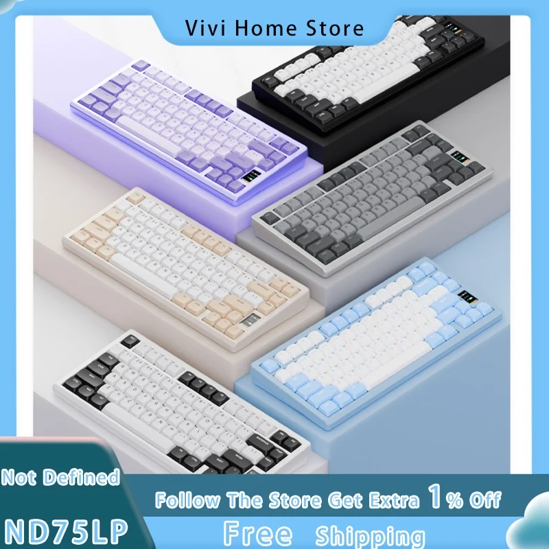 Not Defined ND75LP Short Switch Mechanical Keyboard 3-Mode CNC Aluminum Alloy RGB Ultra Thin Custom Office Keyboard with Screen