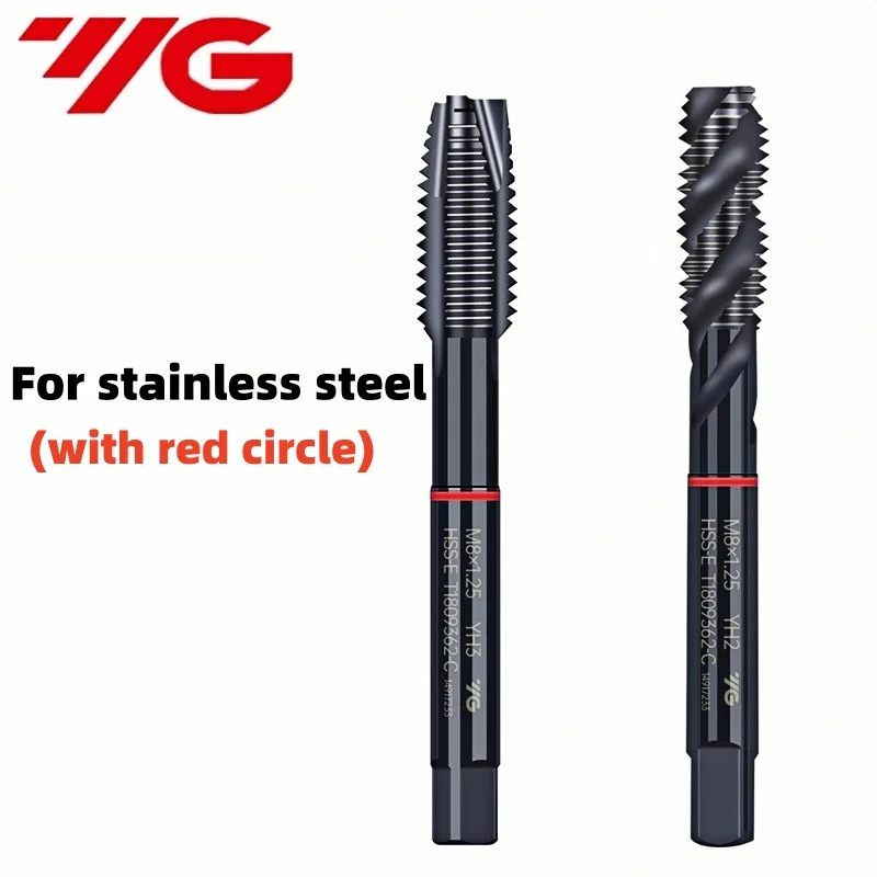 1pcs  HSSE South Korea YG INOX Metric Spiral Fluted Tap M2M2.5M3M3.5M4M5M6M7M8M10M12  Spiral Pointed Tap Machine With Red Circle