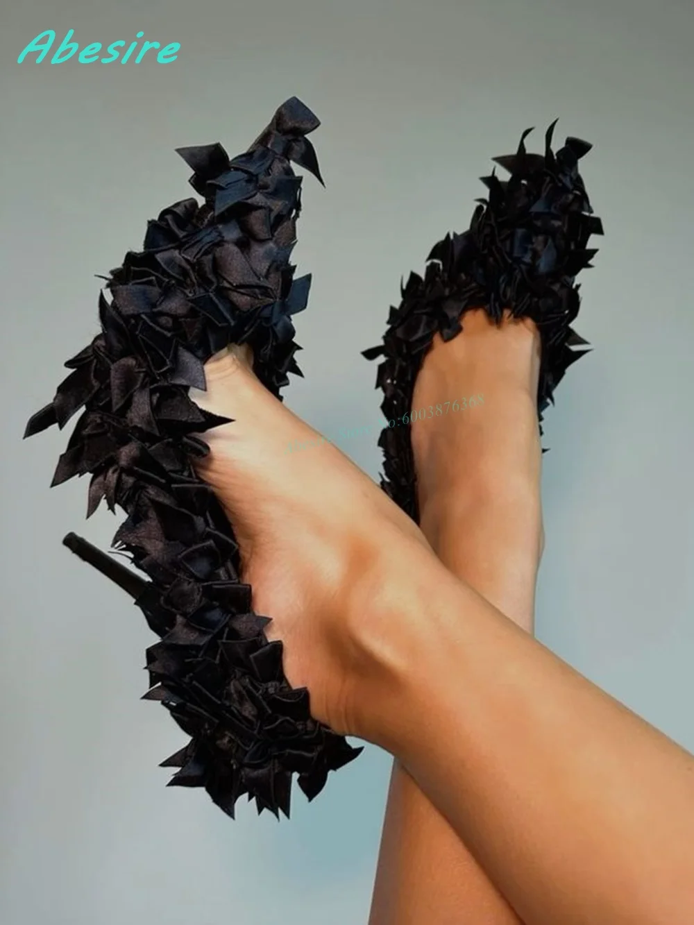 

Butterfly Knot Patchwork Solid Pumps Pointed Toe Thin Heels Shallow Slip On Women's Pumps Lolita Cover Heel Romantic Party Shoes