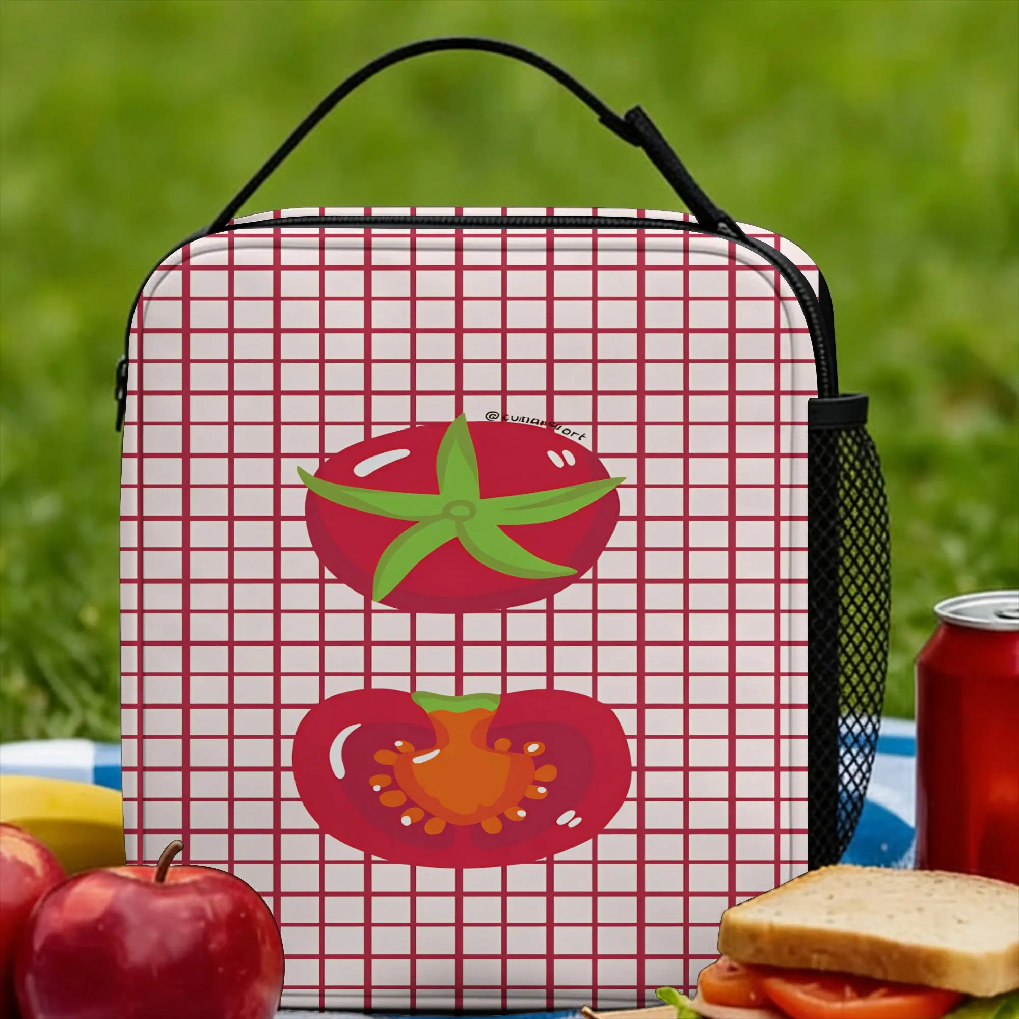 Tomato - Red Background Lunch Bag  Casual Lunch Box For Adult School Portable Cooler Bag Waterproof Print Tote Food Bags