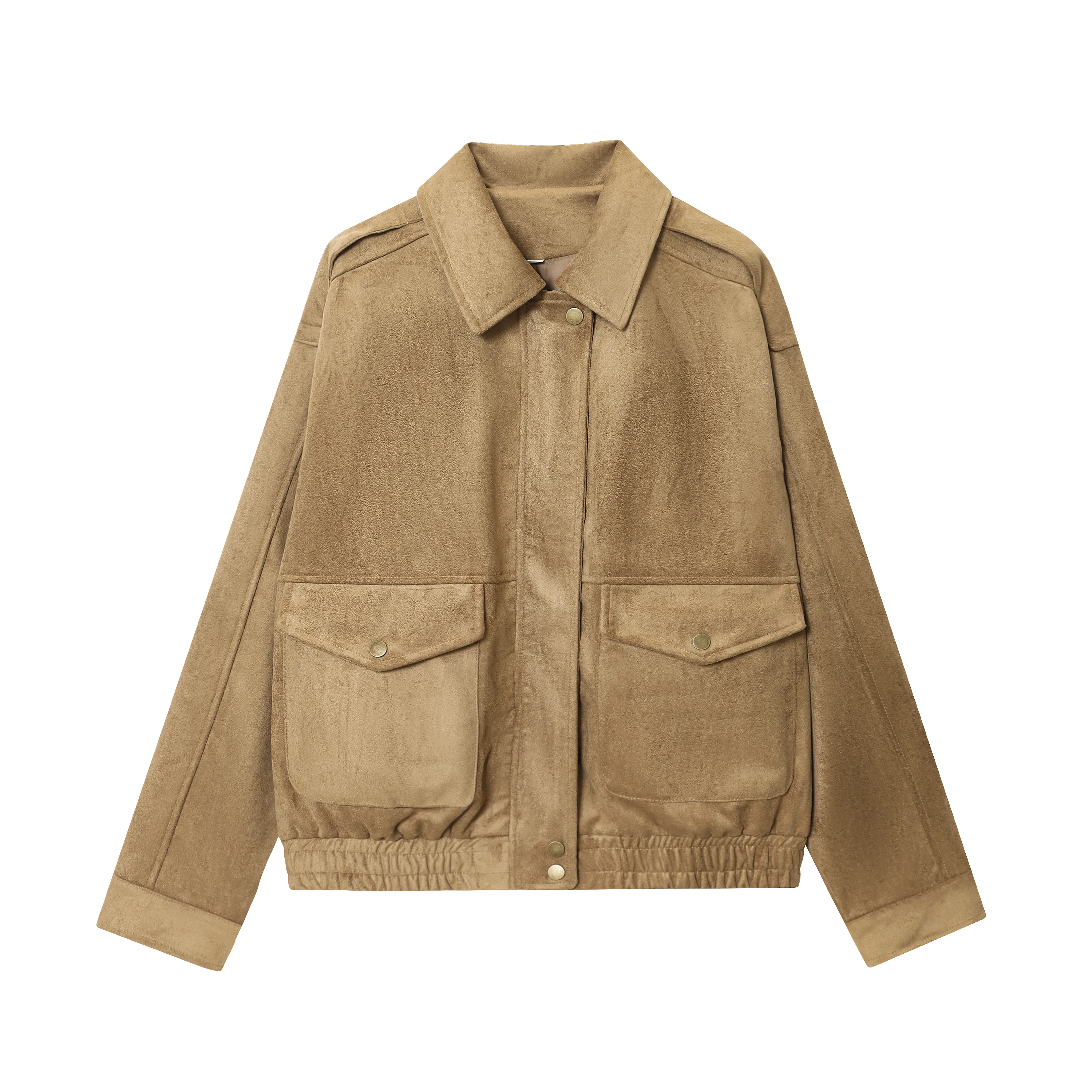 جديد الخريف/الشتاء سترة الطيار غير رسمية من جلد الغزال محكم المرأة ملابس خارجية الموضة مع جيوب وسحاب إغلاق #4