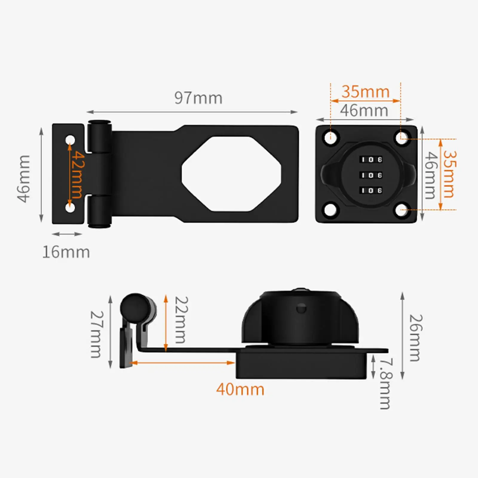 3 Digit Combination Lock Password Lock File Cabinet Lock Bar Home