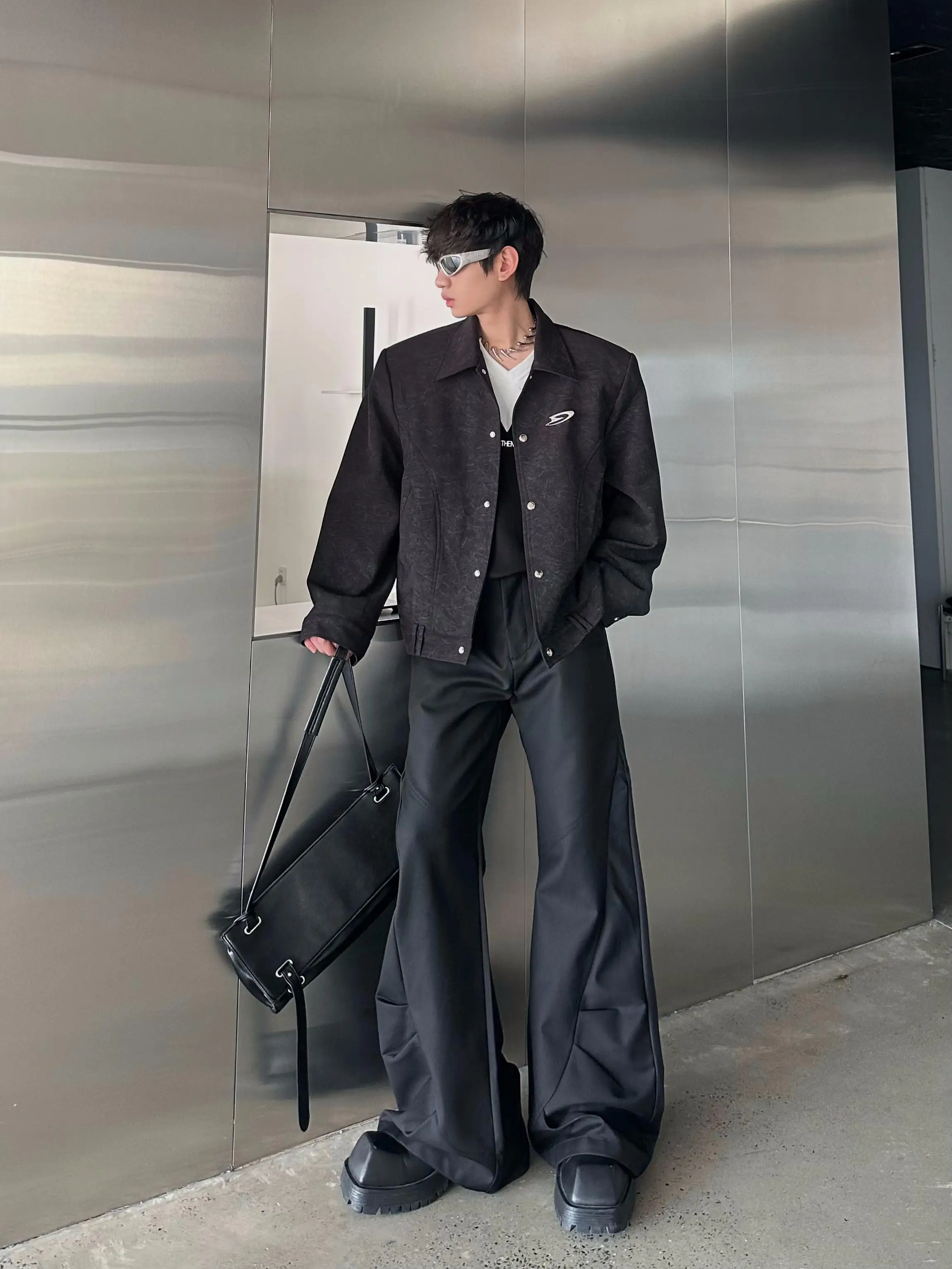 2025 Men's Spring New Loose Casual Trendy Coats Handsome Tops Male Niche Design Short Style Long Sleeve Shoulder Padded Jackets