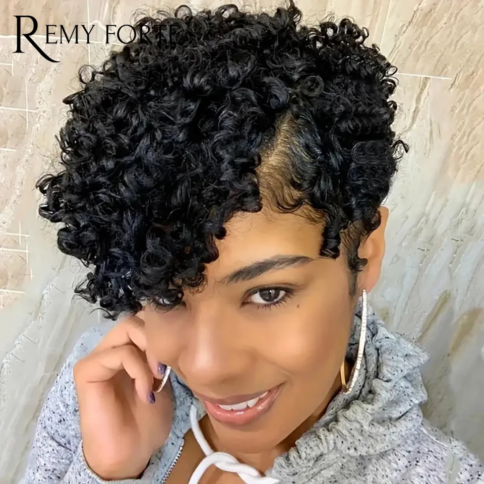 

Remy Forte Pixie Cut Curly Wigs Human Hair Brazilian Glueless Lace Wigs Human Hair 13x5x1 L-Part Lace Front Wigs Human Hair