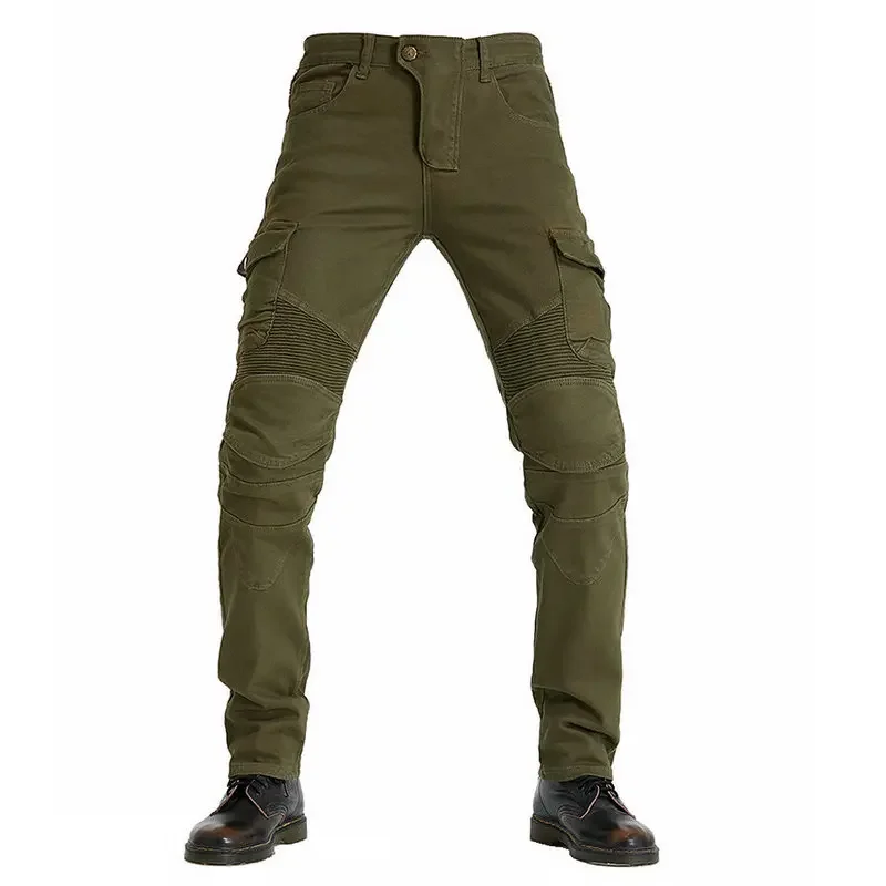 

Volero Motorcycle Riding Jeans Locomotive Knight Cycling Fashion Protective Trousers Loose Straight Leisure Pants Military-Green