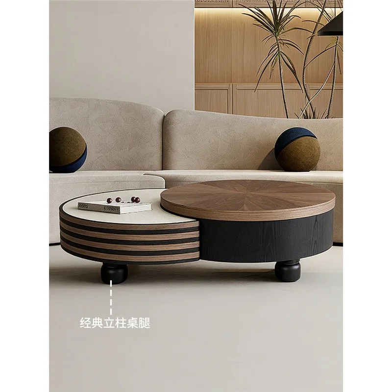 Italian Chinese and ancient style coffee table combination rotating multi-functional advanced sense microcrystalline stone