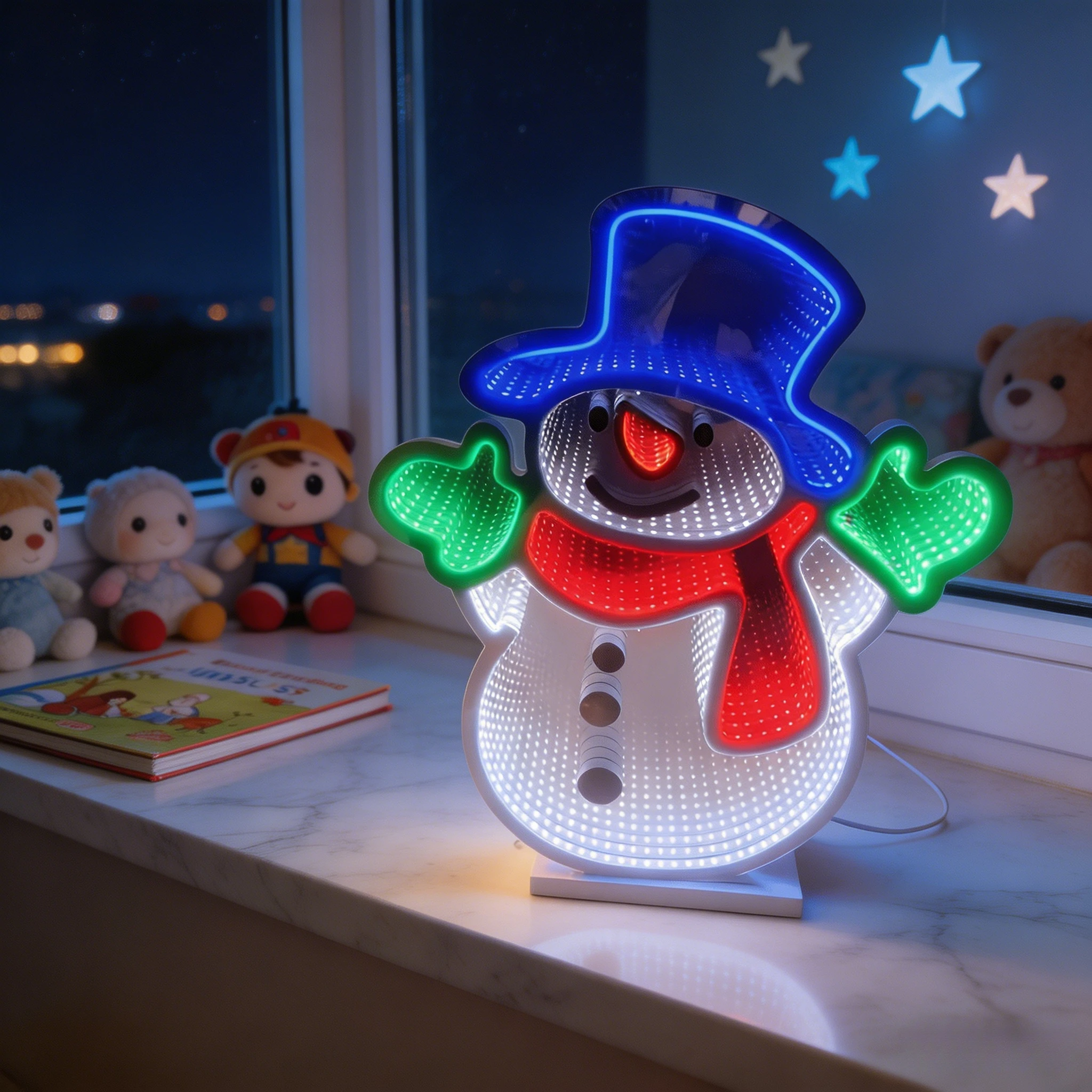 Snowman Infinity Mirror Neon Sign for Wall Decor Christmas Tunnel Light Night Lights Mantel Table Centerpiece Lamp Xmas Decor