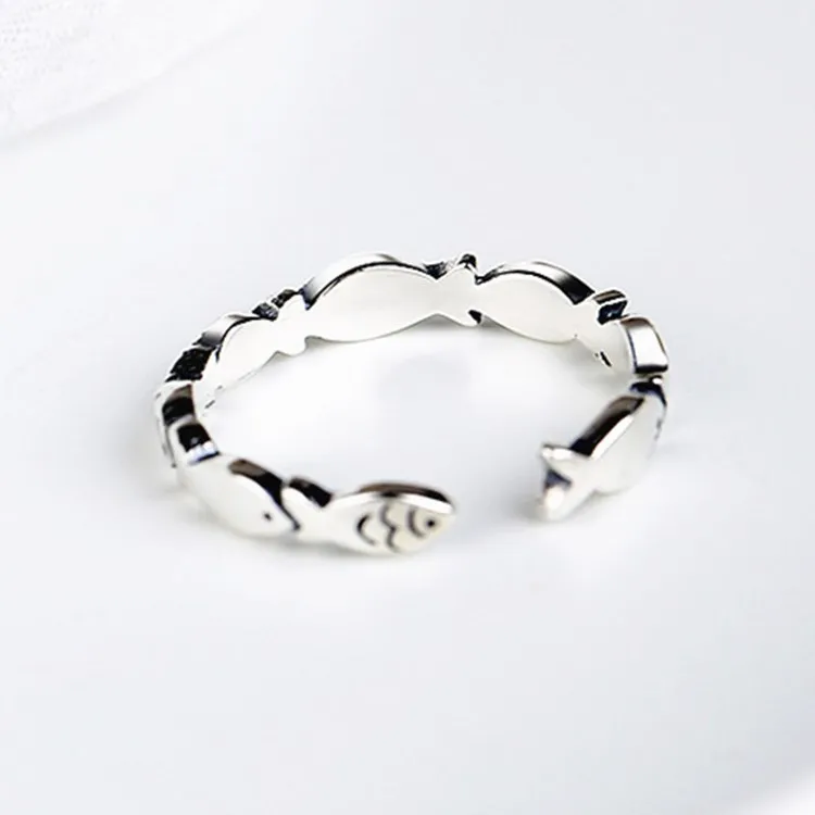 Women's 925 Sterling Silver Fish Adjustable Ring, Engagement