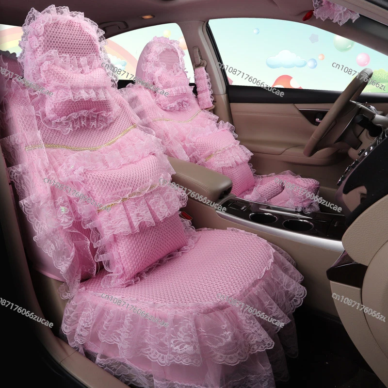 Universal Cute Pink Car Seat Covers Sets for Women Girls Full Set Interior Kawaii Decoration Protector Accessories