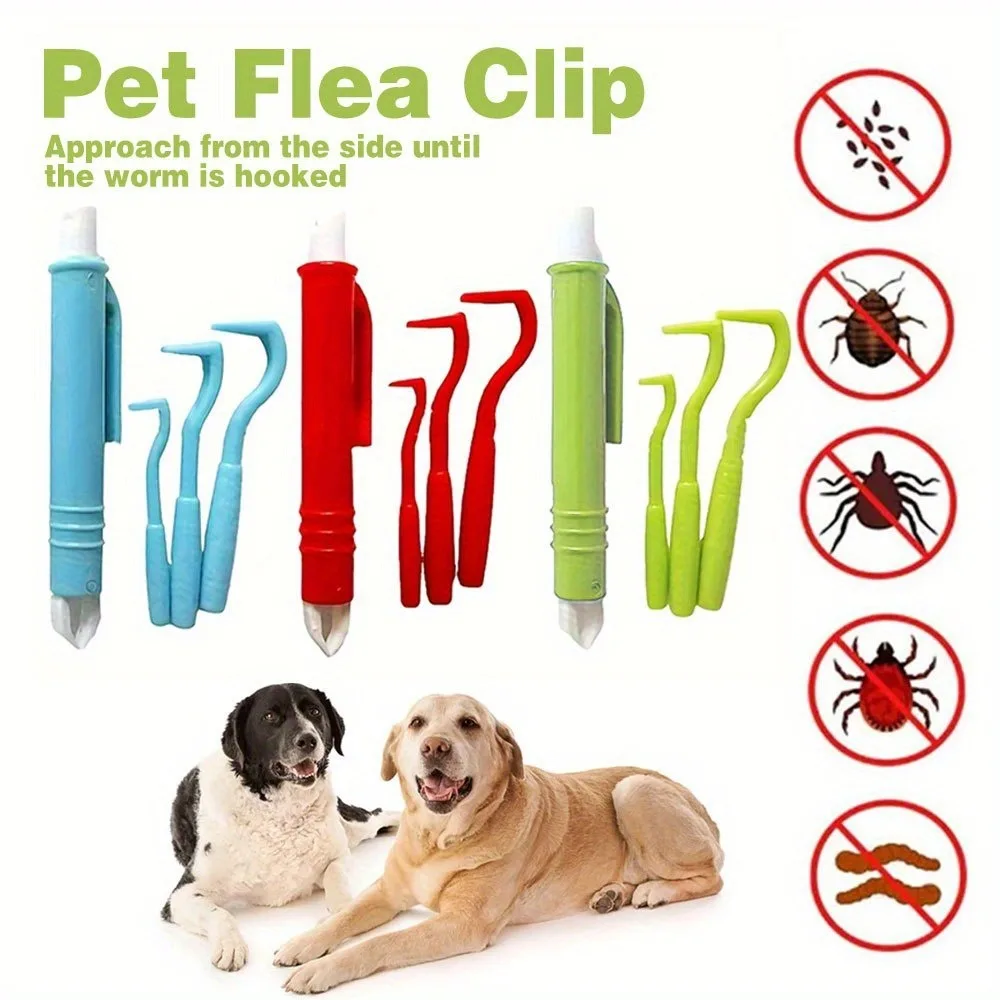 Pet Flea Tick Remover Tweezers, Double-Action Lice Tool Non-Slip PP Handle for Cats Dogs Universal Pet Grooming Supplies
