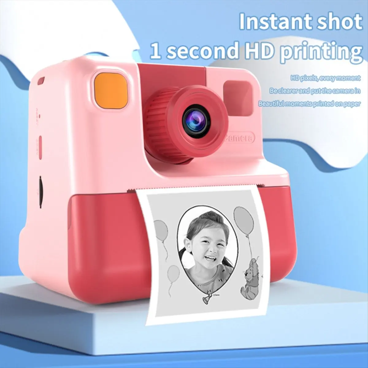 popop Kids Instant Camera Print Camera 1080P HD Digital Camera Photo Paper Child Toy Camera for Birthday Christmas Gift-Orange