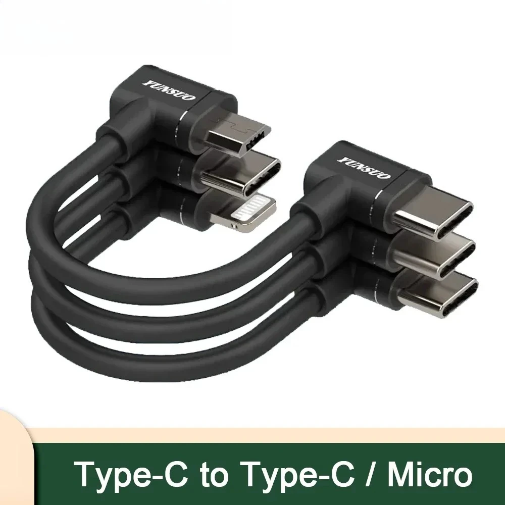 Imagen 4: 90 grados codo en ángulo USB C tipo C Micro USB cámara de salpicadero Cable de carga teléfono celular estabilizador de cardán extensión corta de alimentación