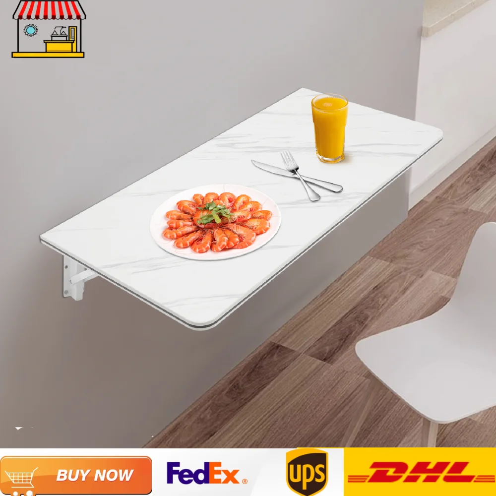 

White 80*40cm /80*50cm Wall-Mounted Folding Desk, MDF Storage Shelf w/Metal Brackets, 30kg Capacity, Space-Saving