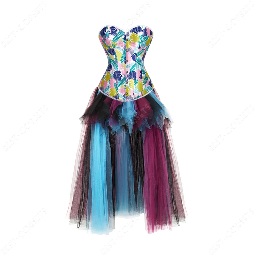 Corset Dress Plus Size Colorful Floral Corset Tops for Women Flower Fairy Costume Women Corset Dresses Pink Blue