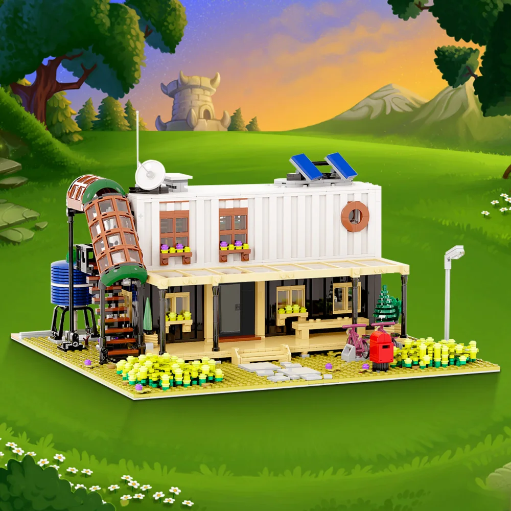 MOC Stadt Street View Container Haus II Bausteine Set Camping Auto haus DIY Ziegel Teile Spielzeug Für Kinder Weihnachten Geschenke