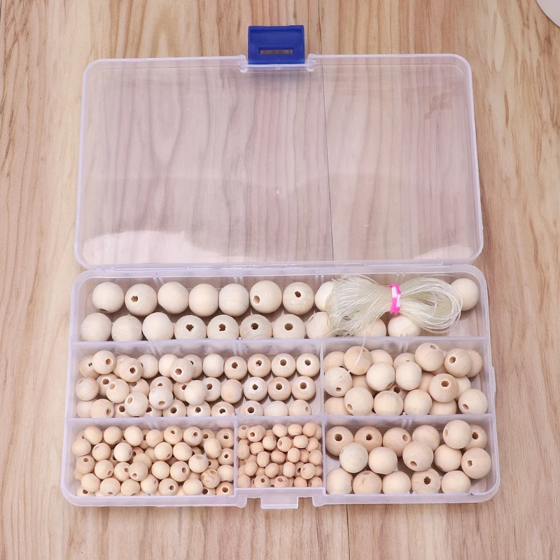 

220Pcs Multi Size Beads Natural Unfinished Round Wooden Loose Beads Spacer Beads for Craft Making