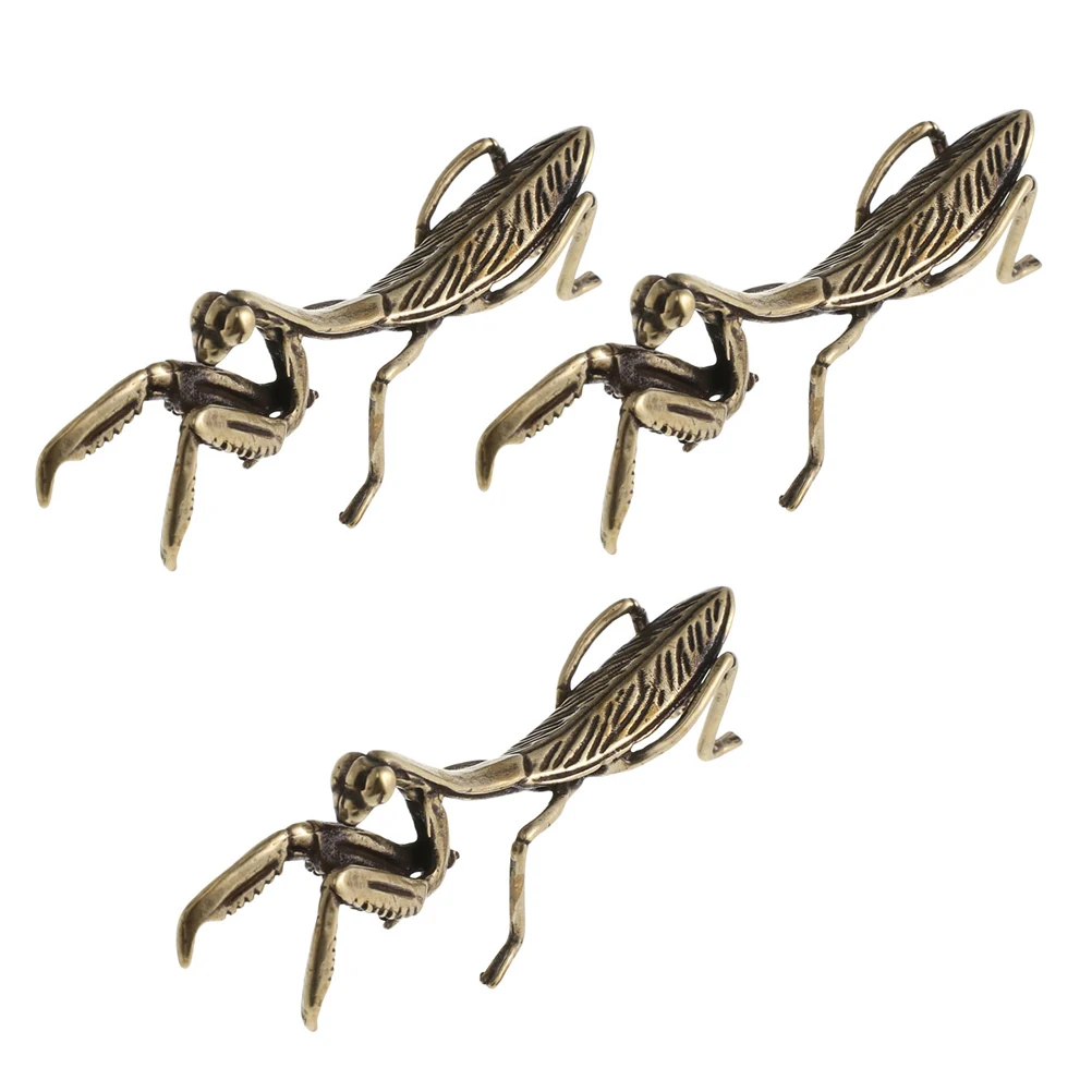 

3pcs Copper Mantis Ornament Statuette Vintage Brass Desk Decoration Indoor Tabletop Figurine Animal Sculptures Home Decor