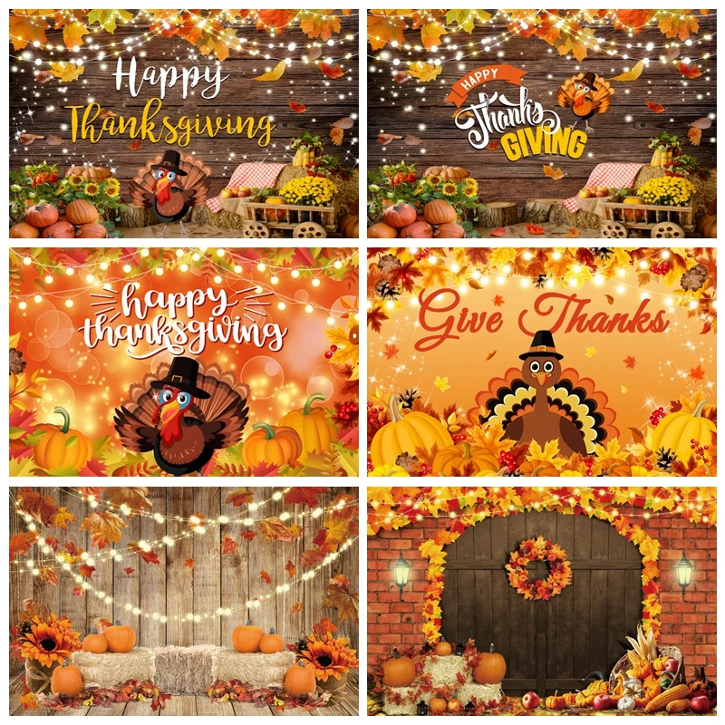 

Autumn Thanksgiving Day Party Backdrop Decor Banner Fall Turkey Children Portrait Photography Background Photocall Props