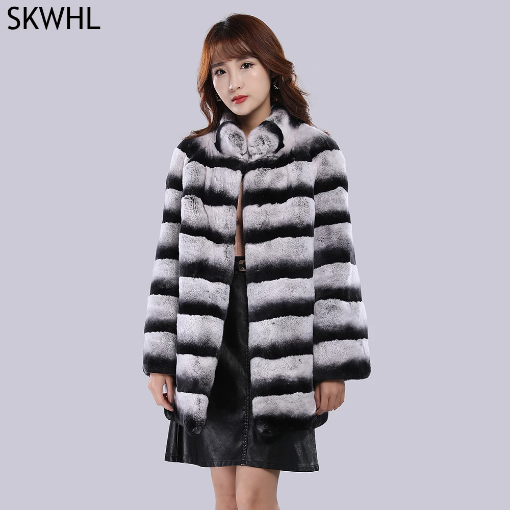 

Whole Skin Pure Rabbit Fur Coat Stripe Line Natural Real Fur Jacket For Women Girls Genuine Rex Rabbit Fur Female Overcoat