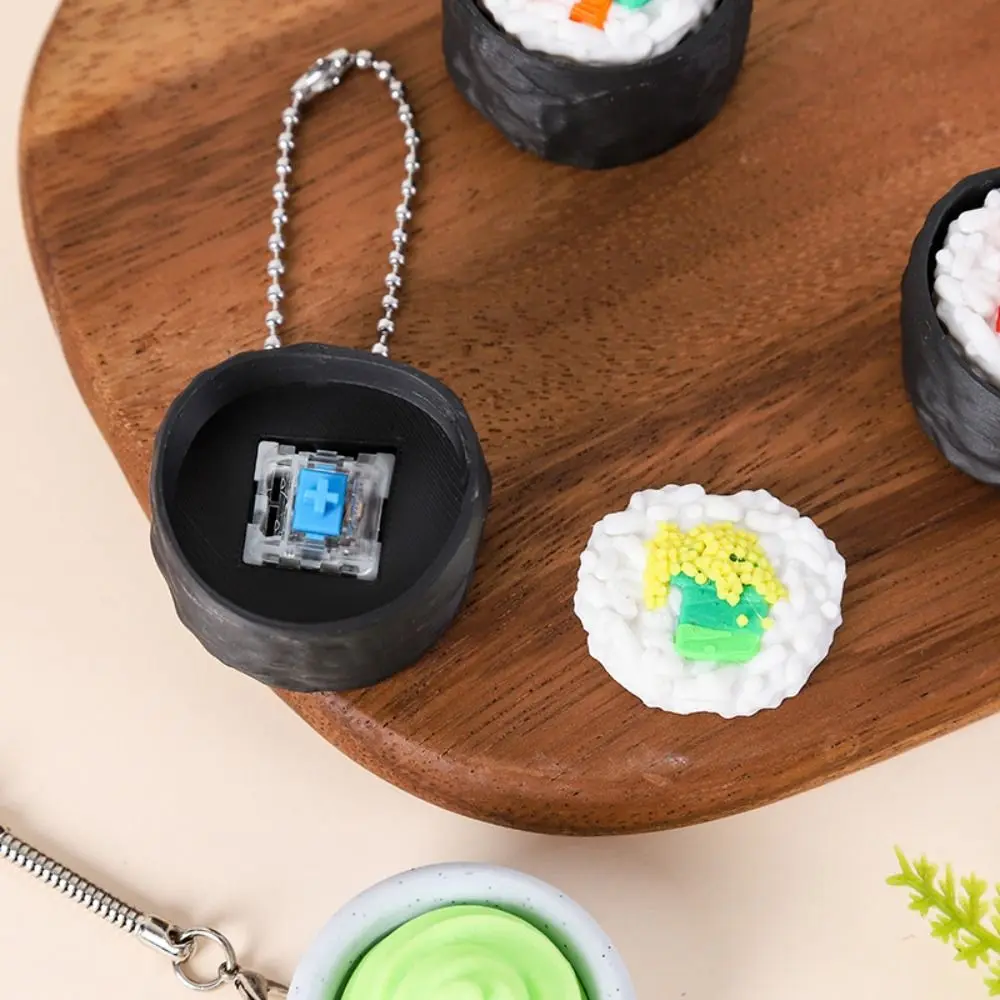 Creative Finger Button Clicker Sushi Keychain Cartoon Simulation 3D Printed Pendant Calming Foods Sensory Clicker Bag Charm