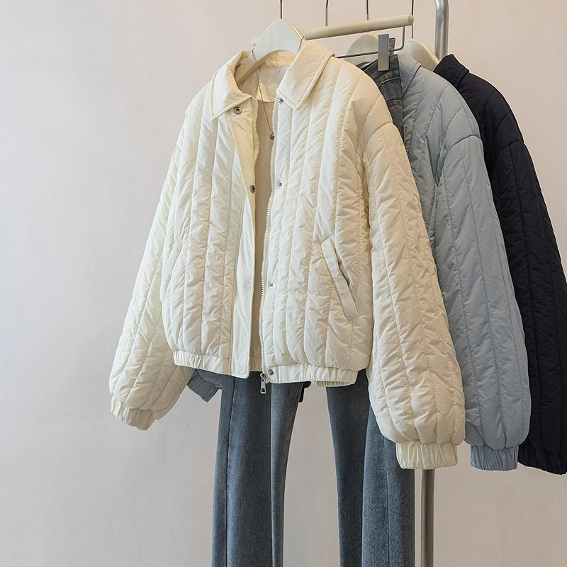 

2025 New Autumn Winter Vintage Loose Cotton-padded Jacket Parkas Women Sweet Pocket Solid Long Sleeve Coat Warm Outerwear