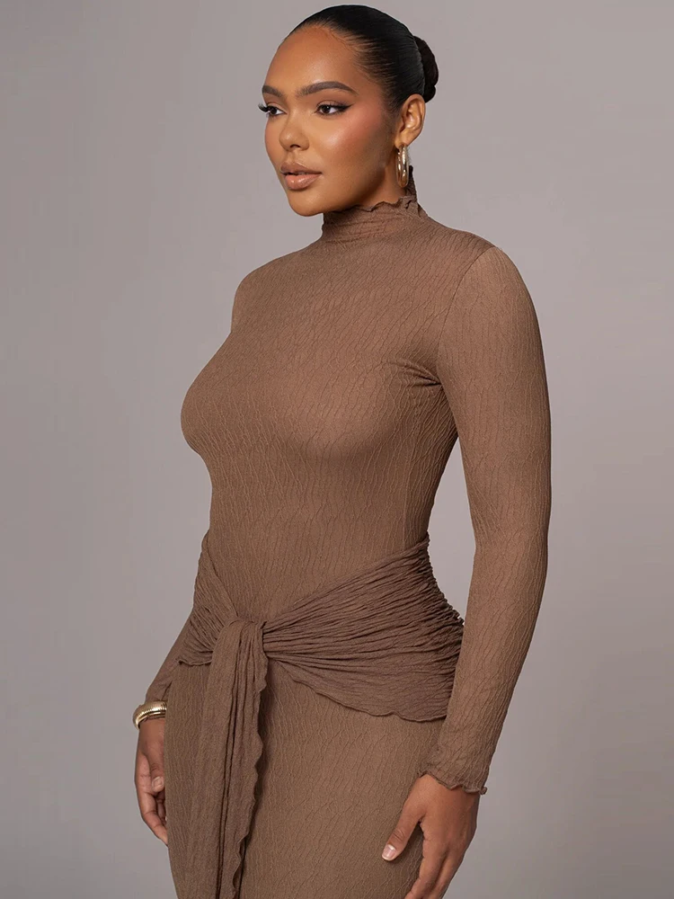 Sibybo แขนยาว Maxi ชุดผู้หญิงแฟชั่น Elegant LACE-Up Slim Bodycon PARTY Club ชุดราตรี Vestido