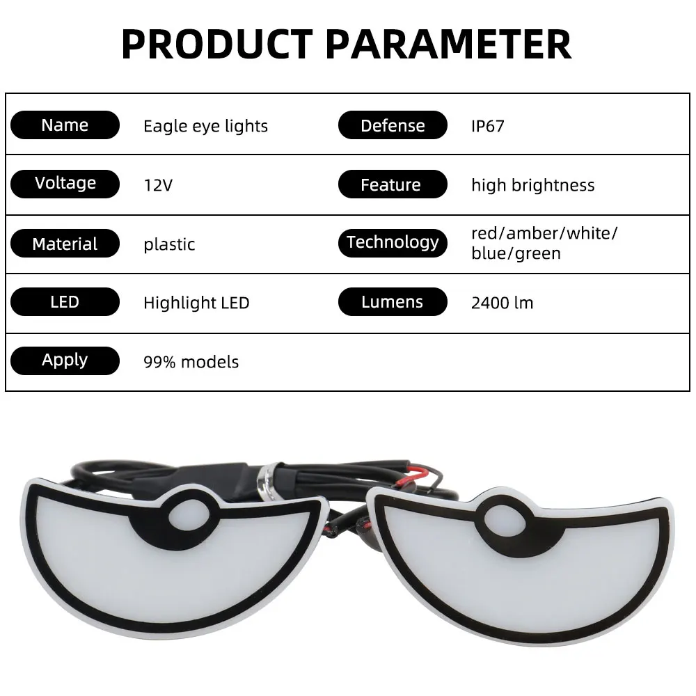 2PCS Car LED Demon Eye Light Semicircle Eagle Eye Motorcycle Tail Decorative Lights Dynamic Strobe Turn Signal Light Universal image 5
