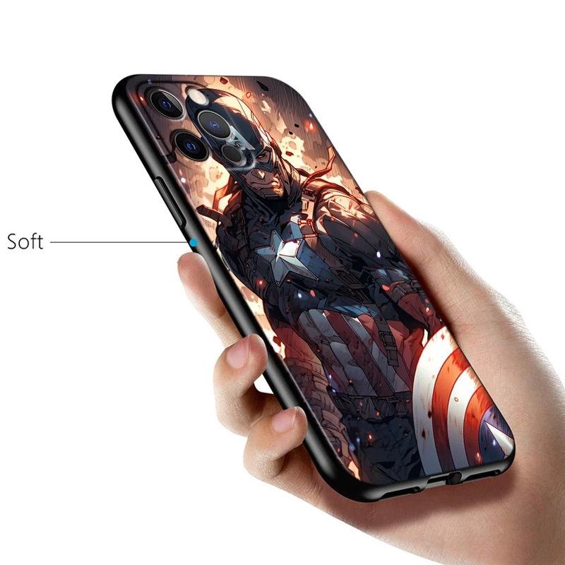 Marvel Captain America Cool For Apple iPhone 14 13 12 11 X XS XR 8 7 6 Pro Plus Max Mini 5 SE Black Phone Case