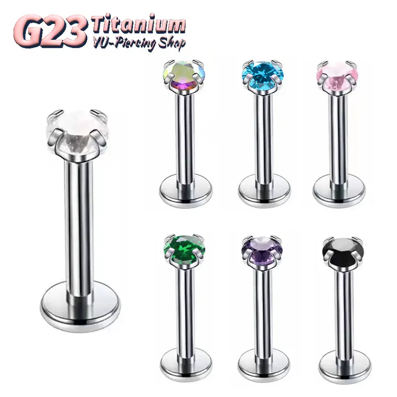 ASTM F136 Titanium Labret Stud Lip Monore Internally Threaded 5A Zircon Ear Tragus Helix Orelha Cartilage Piercing Jewelry