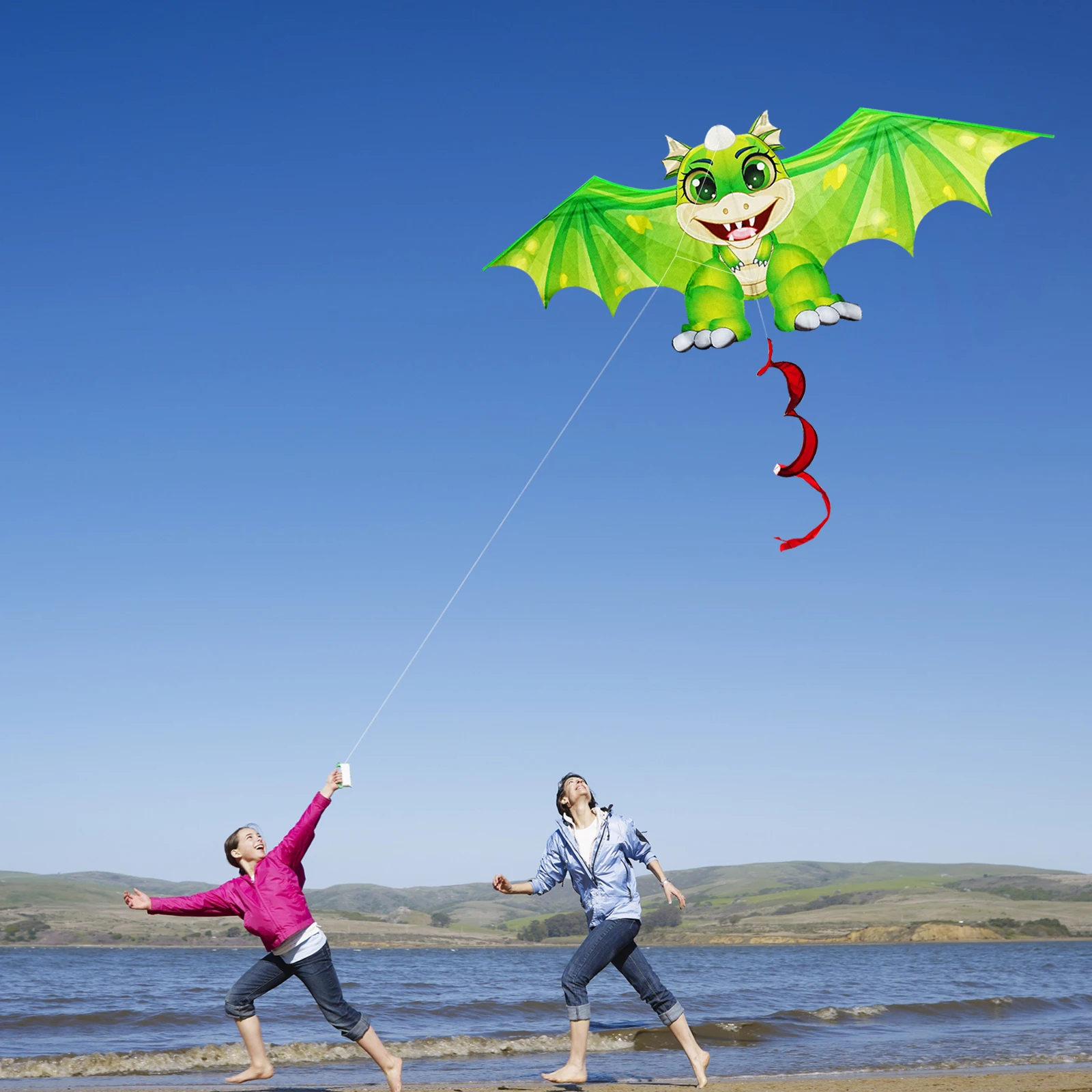 Nuovo 2024 Outdoor Fun Sports aquiloni drago verde per bambini e adulti con corda e manico facile da volare