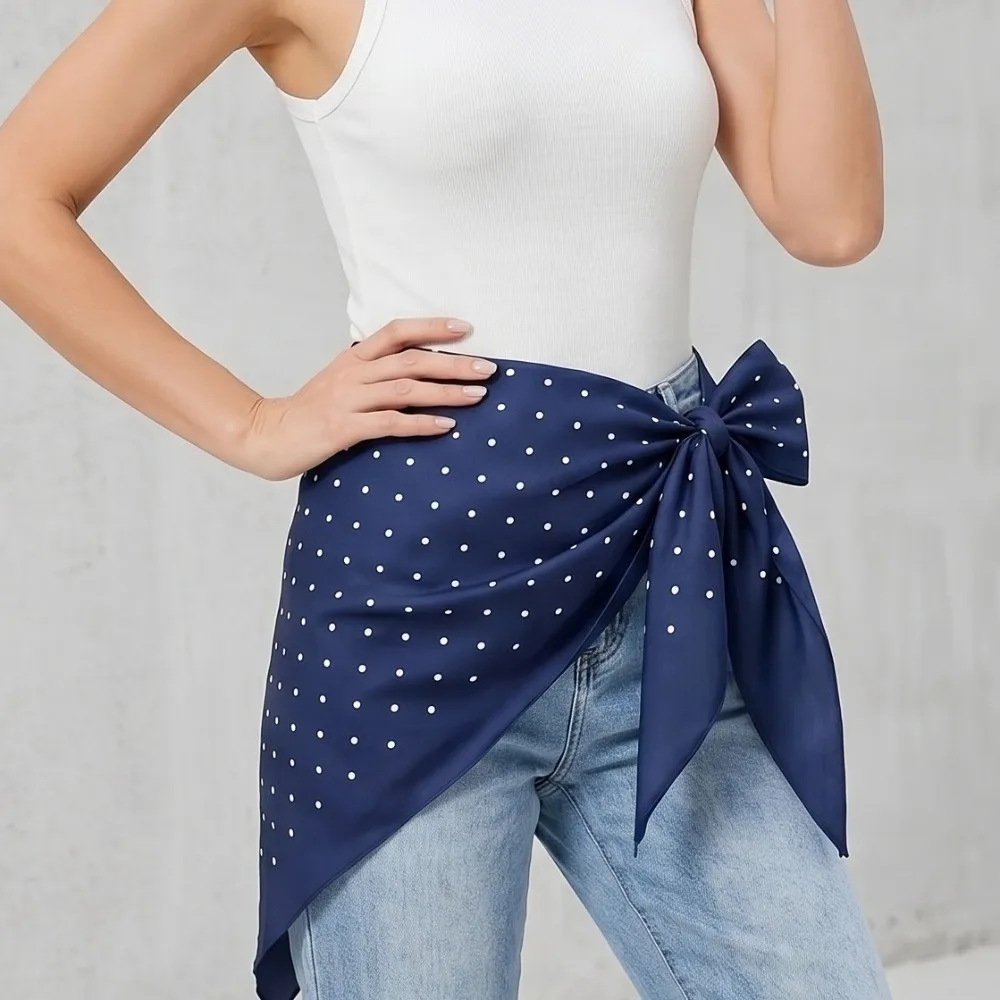 

Luxury Elegent Polka Dot Head Scarf Triangular Shape Polyester Imitation Silk Scarf Versatile Thin Bandana Women
