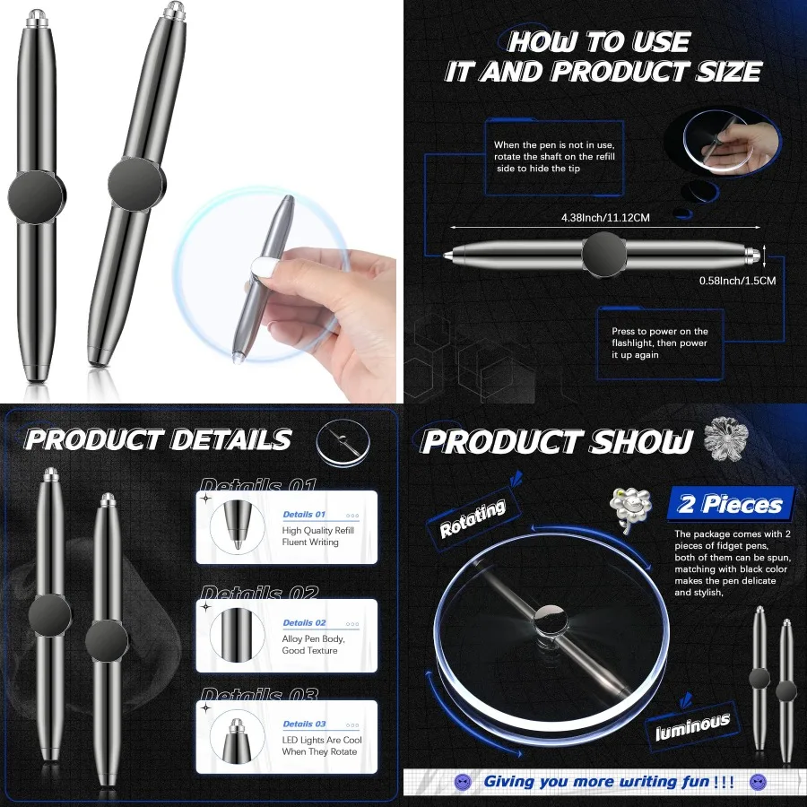قلم تشينكو مكون من قطعتين مع ضوء LED متعدد الوظائف يساعد على التفكير قلم هدية مثالي للعودة إلى المدرسة S