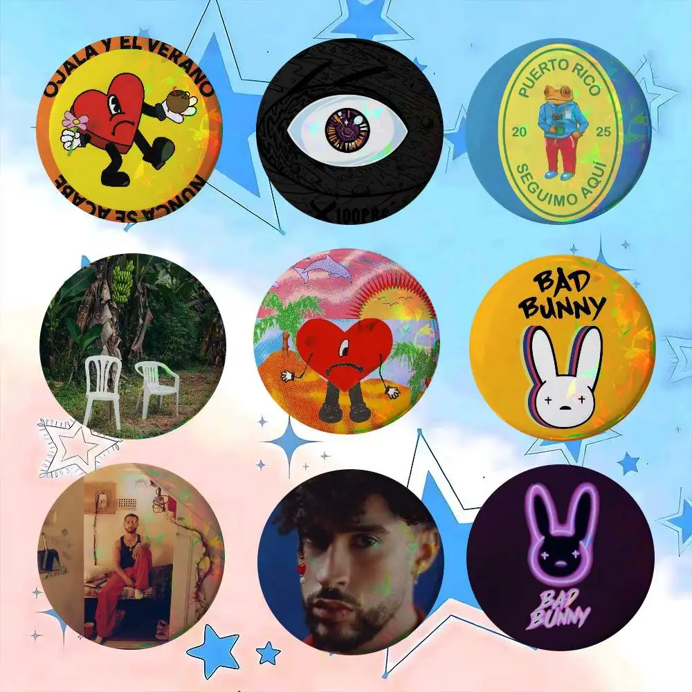 Singer B-Bad B-Bunny Laser  Anime Brooch Cute Cosplay Badge DIY Clothing Bag Hat Decor Accessories Jewelry Pins Xmas Gifts