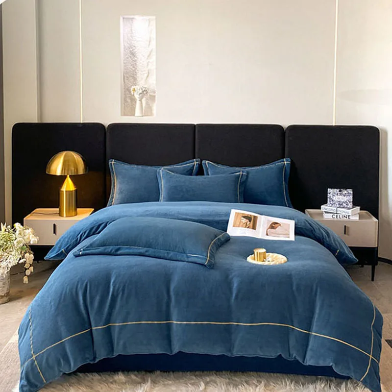 

Simple Thicken Milk Fleece Warm Bedding Set Winter Double-sided Coral Velvet Duvet Cover Set Soft Warmth Comforter Cover Sets