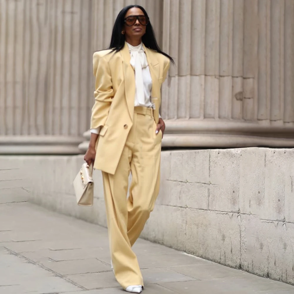 

Leisure Women's Suits 2026 High Quality One-Button Loose Outfits Customzied Wide Leg 2 Piece Jacket Pants Office Work Clothing