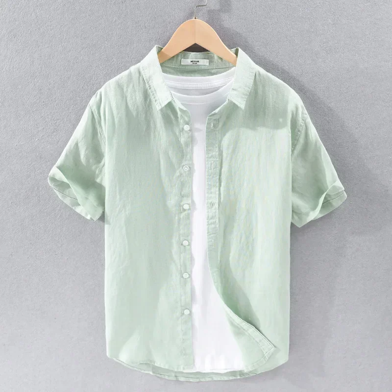 

Pure Linen Men's Simple Versatile Casual Linen Short Sleeve Shirt